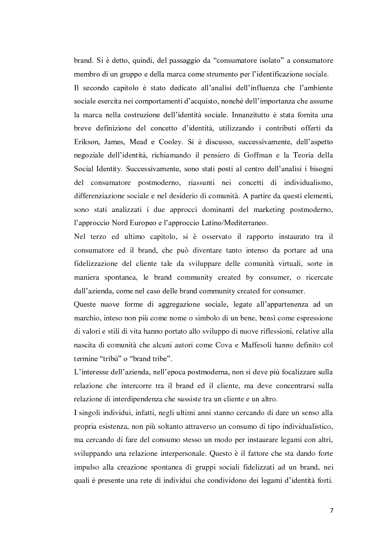 Anteprima della tesi: Il Brand tra Individualismo e Community. Il ConsumAttore nell’Era del Postmodernismo, Pagina 6