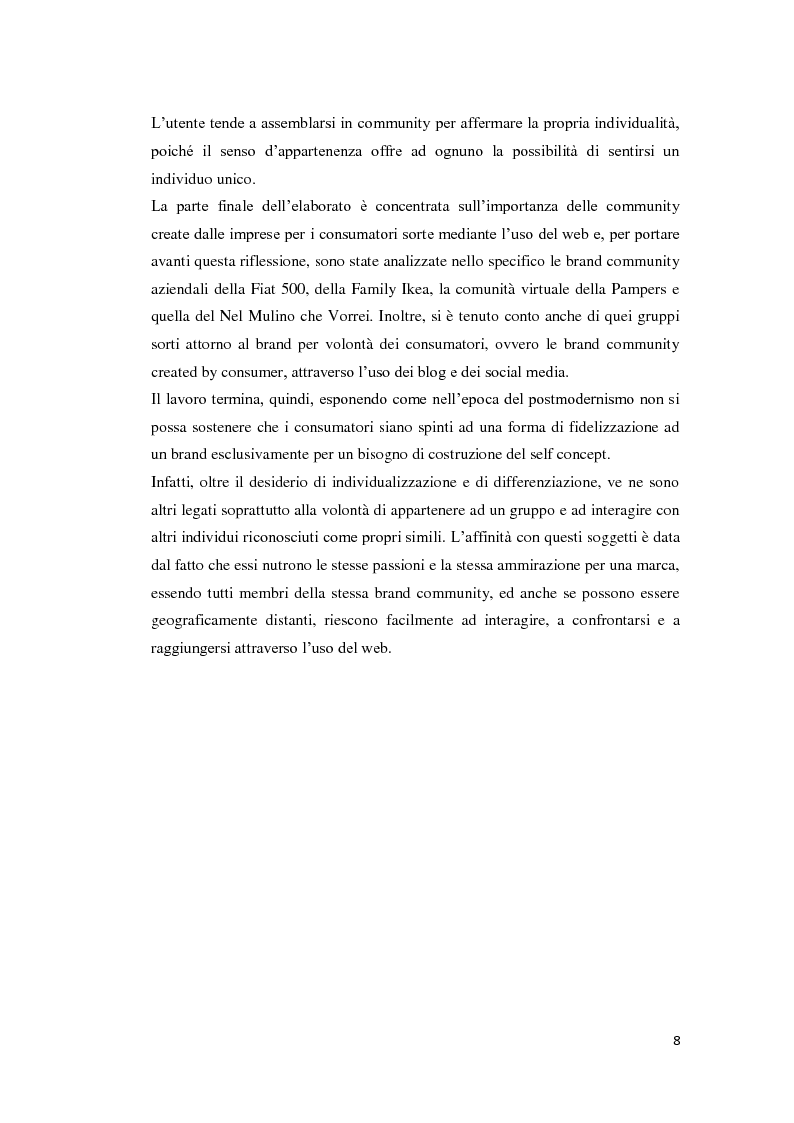Anteprima della tesi: Il Brand tra Individualismo e Community. Il ConsumAttore nell’Era del Postmodernismo, Pagina 7