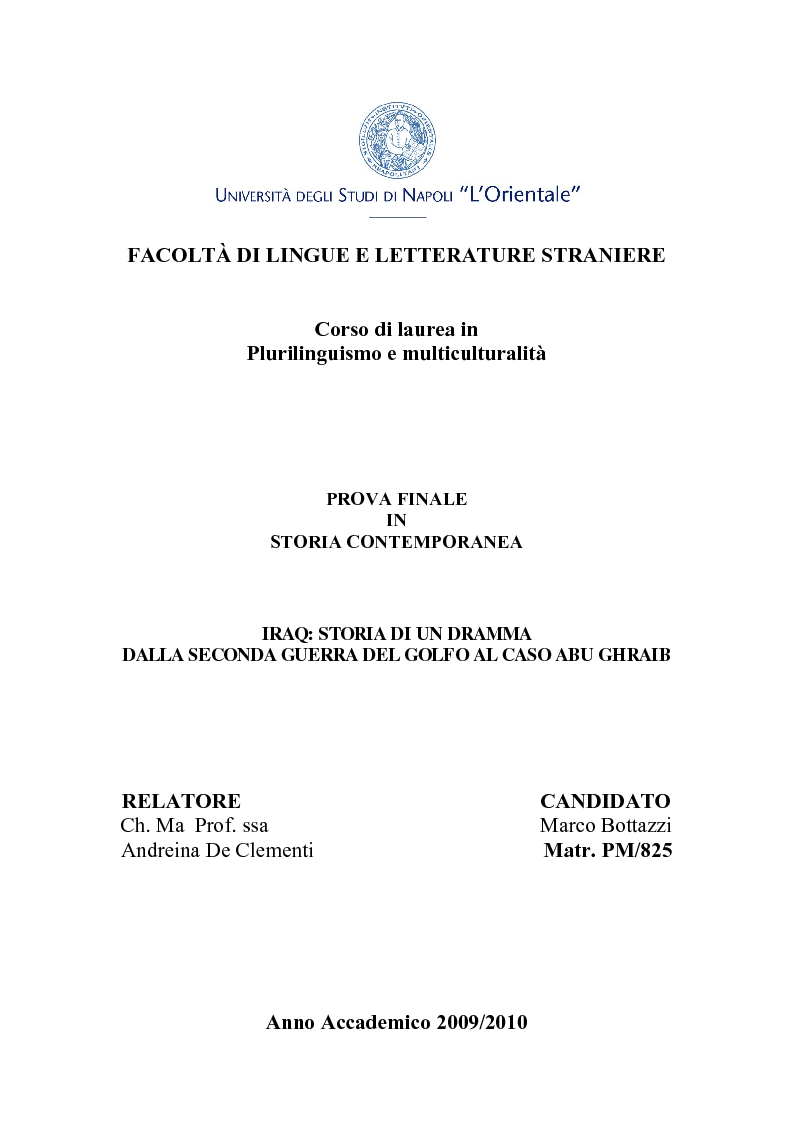 Anteprima della tesi: Iraq: storia di un dramma dalla Seconda Guerra del Golfo al caso Abu Ghraib, Pagina 1