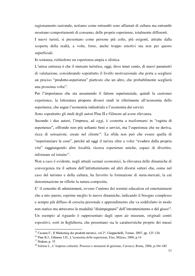 Anteprima della tesi: La leva ''esperienza'' come elemento di differenziazione dei prodotti turistici. Opportunità e criticità nel caso ''Puglia Imperiale'', Pagina 10