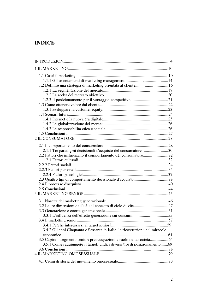 Indice della tesi: Marketing e diversità: il consumatore anziano, omosessuale e multietnico. Dimensioni del fenomeno e opportunità per le imprese e la pubblicità, Pagina 1
