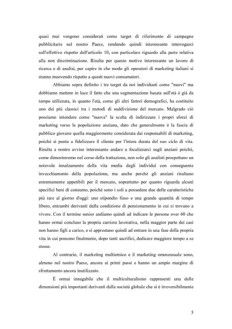 Anteprima della tesi: Marketing e diversità: il consumatore anziano, omosessuale e multietnico. Dimensioni del fenomeno e opportunità per le imprese e la pubblicità, Pagina 3