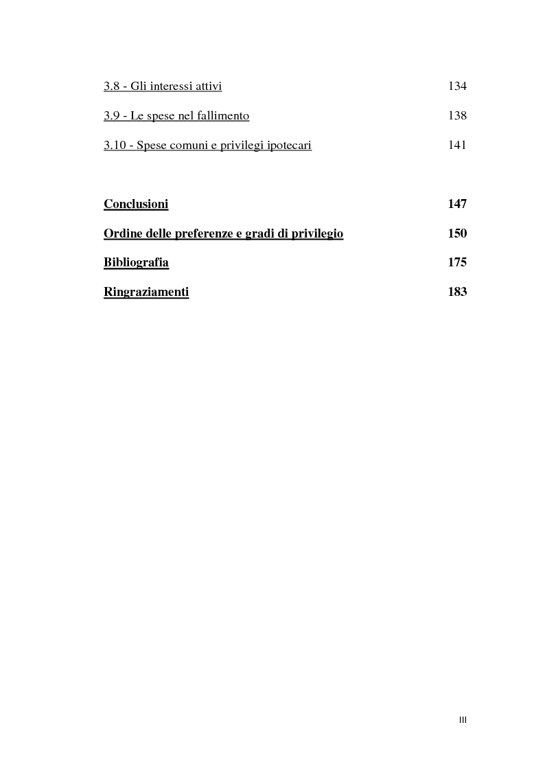 Indice della tesi: Il piano di riparto nel fallimento., Pagina 3