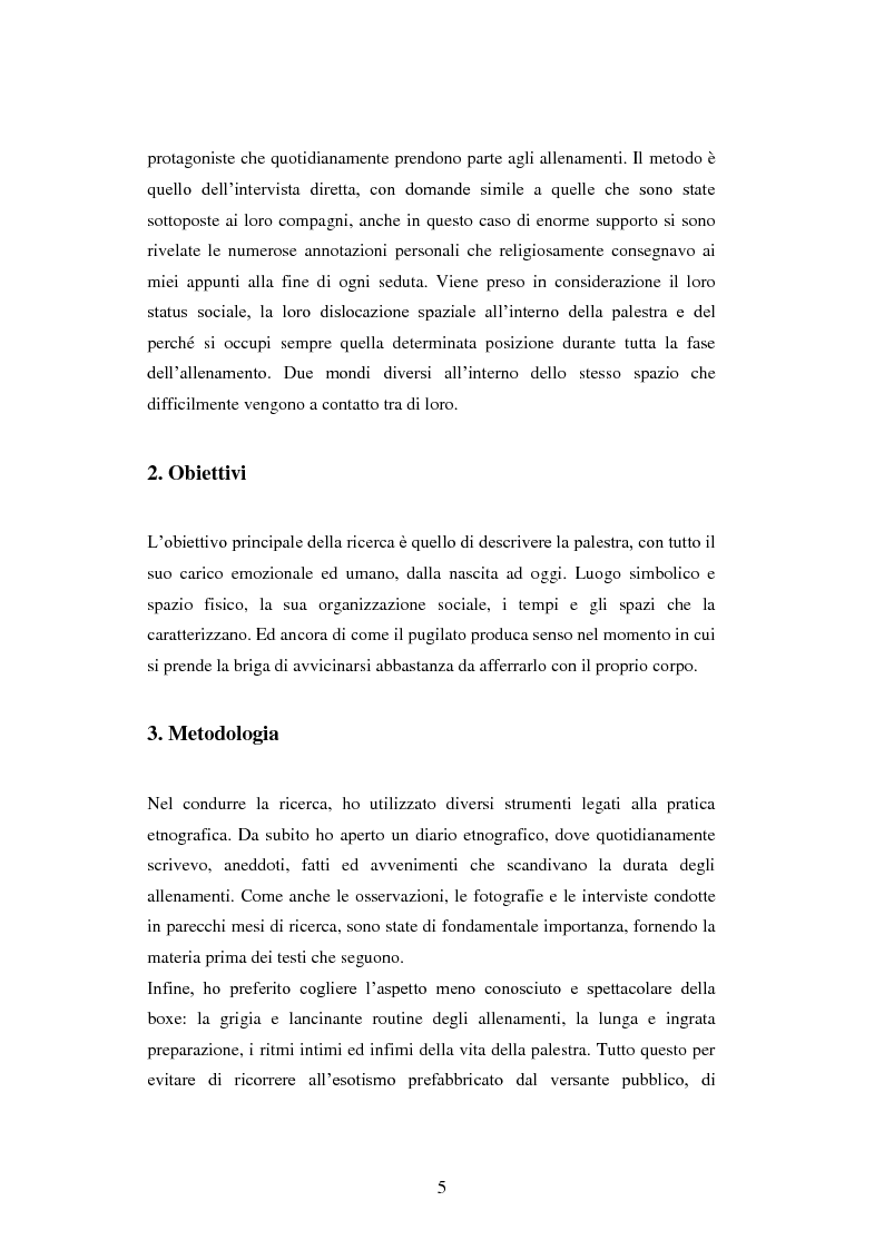 Anteprima della tesi: Antropologia Culturale: Etnografia di una palestra di pugilato, Pagina 6