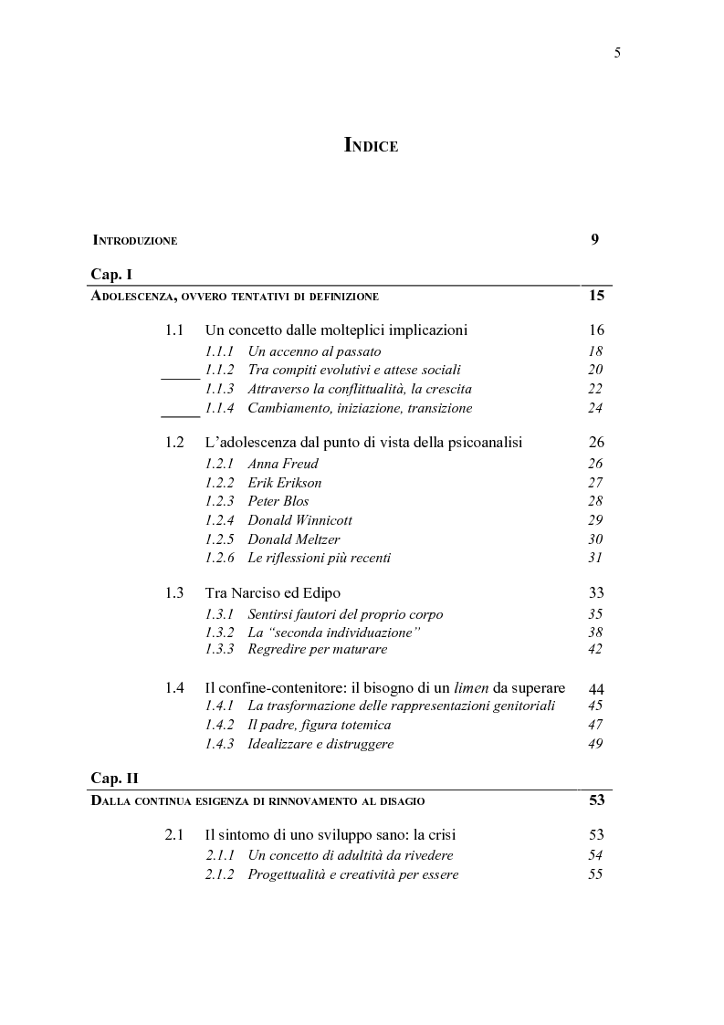 Indice della tesi: Adolescenze sospese - Dall’essere in potenza della neotenia all’essere impotente dell’Hikikomori, Pagina 1