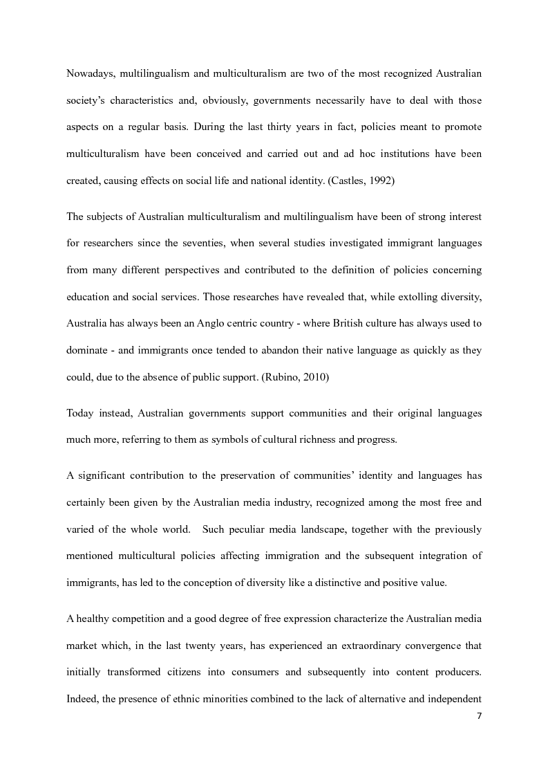 Anteprima della tesi: Australia's Media Industry: the voice of many Multiculturalism and the role of media, Pagina 3