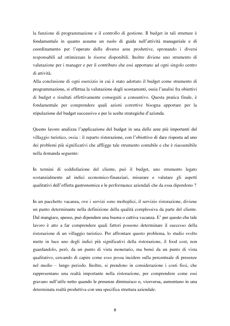 Anteprima della tesi: Il budget nella ristorazione dei villaggi turistici, Pagina 3