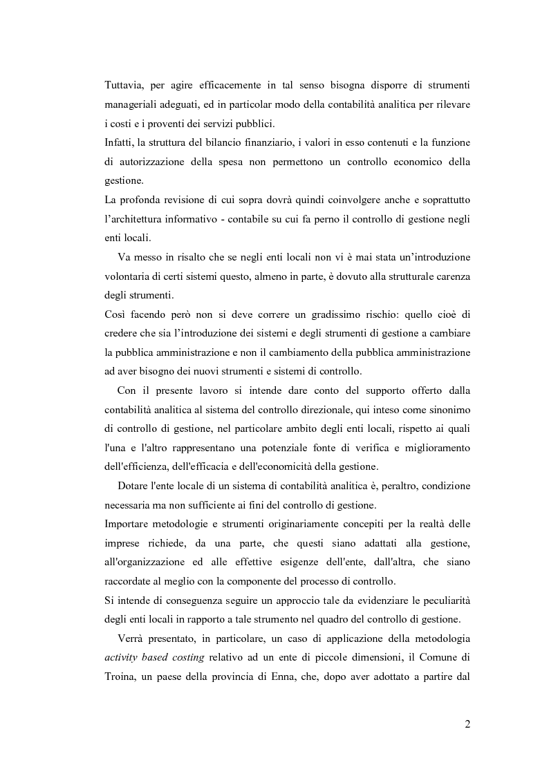 Anteprima della tesi: L'activity based costing negli enti locali di piccola dimensione. Il caso del Comune di Troina, Pagina 3