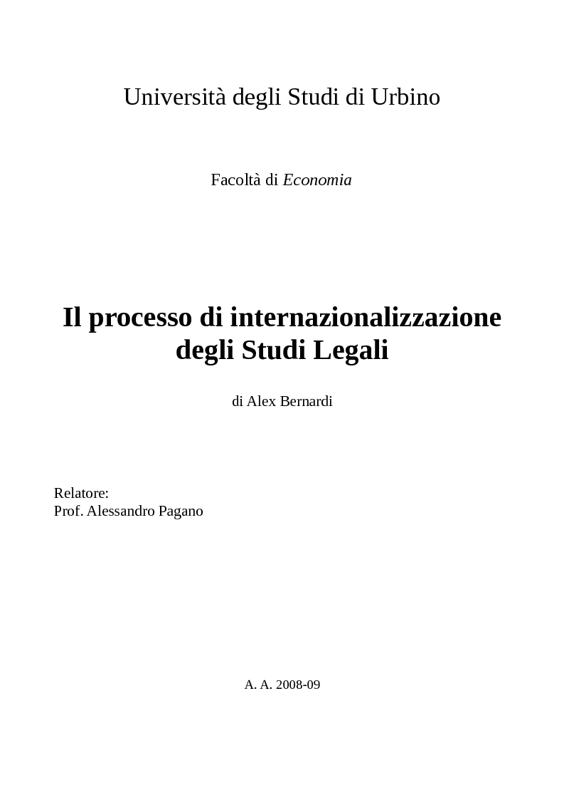 Anteprima della tesi: Il processo di internazionalizzazione degli Studi Legali, Pagina 1
