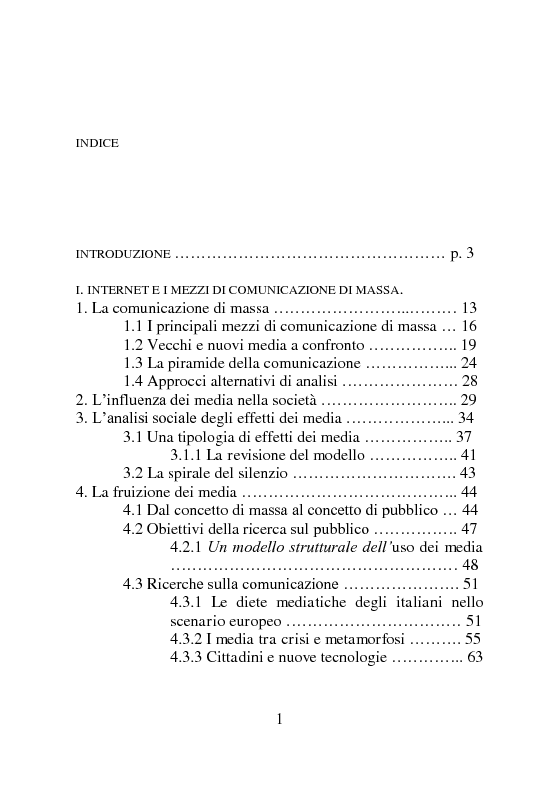 Indice della tesi: Il ruolo di Internet nella comunicazione politica. Il caso di Mf-Dow Jones News, Pagina 1