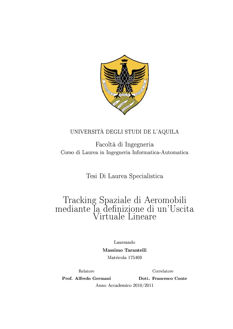 Anteprima della tesi: Tracking Spaziale di Aeromobili mediante la definizione di un'Uscita Virtuale Lineare, Pagina 1