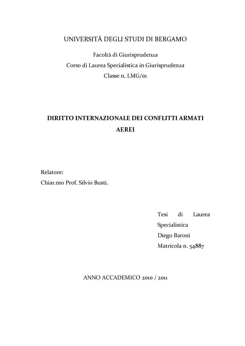 Anteprima della tesi: Diritto internazionale dei conflitti armati aerei, Pagina 1