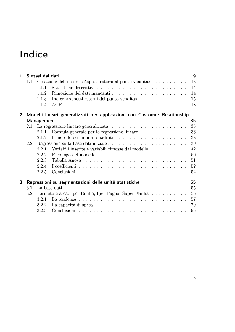 Indice della tesi: Modelli statistici per la valutazione della Customer Satisfaction nella Grande Distribuzione, Pagina 1