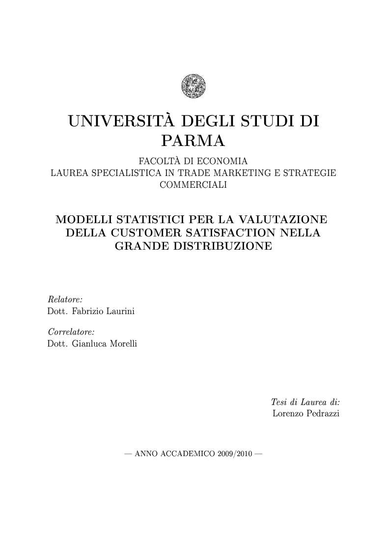 Anteprima della tesi: Modelli statistici per la valutazione della Customer Satisfaction nella Grande Distribuzione, Pagina 1