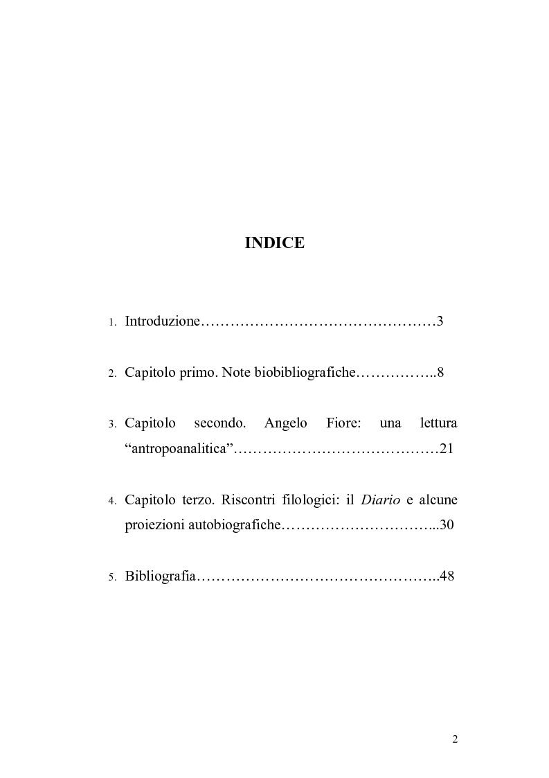 Indice della tesi: Falliti e fallimenti metafisici nella narrativa di Angelo Fiore, Pagina 1
