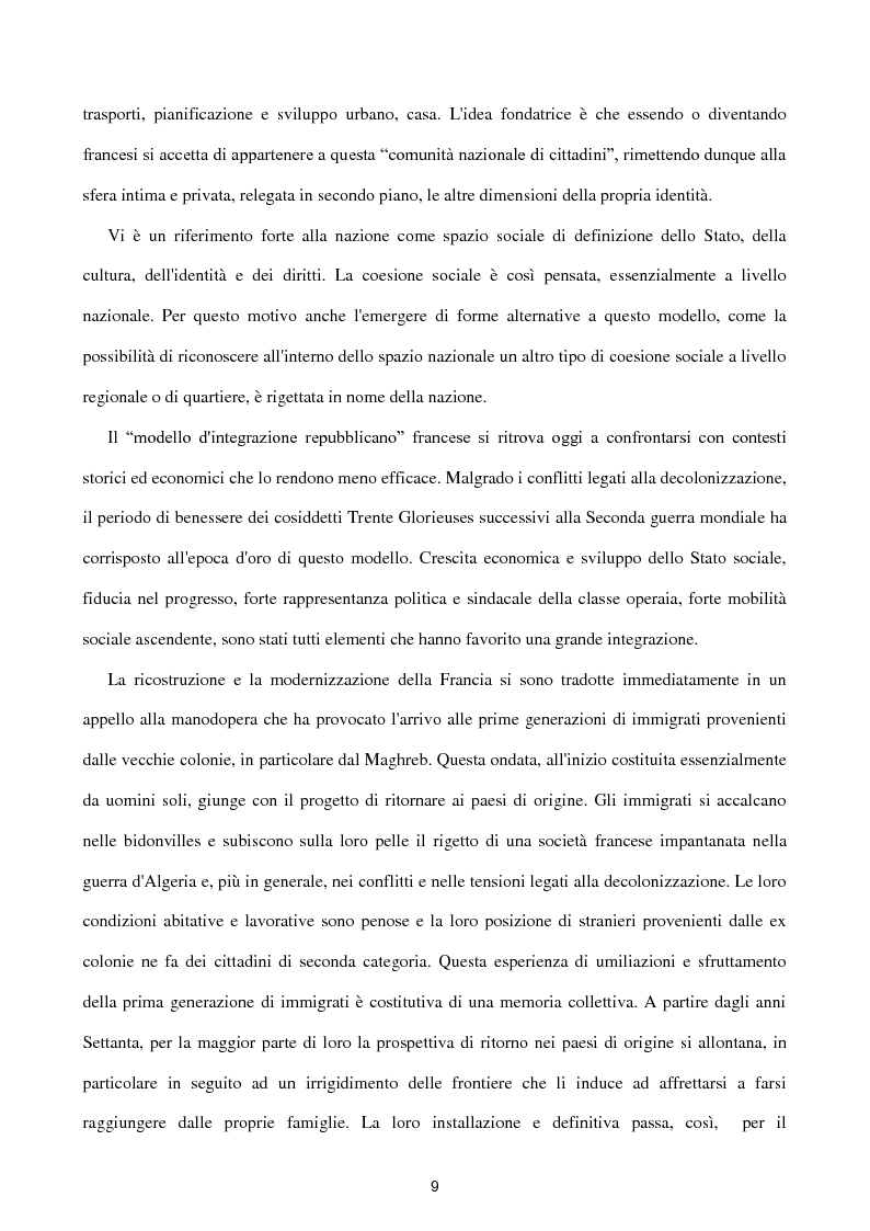 Anteprima della tesi: L'immigrazione in Francia: la crisi nelle banlieues del modello d'integrazione repubblicano e i tentativi di riforma di Sarkozy, Pagina 4