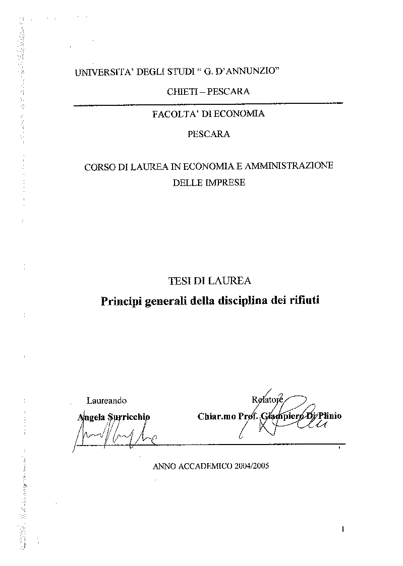 Anteprima della tesi: Principi generali della disciplina dei rifiuti, Pagina 1