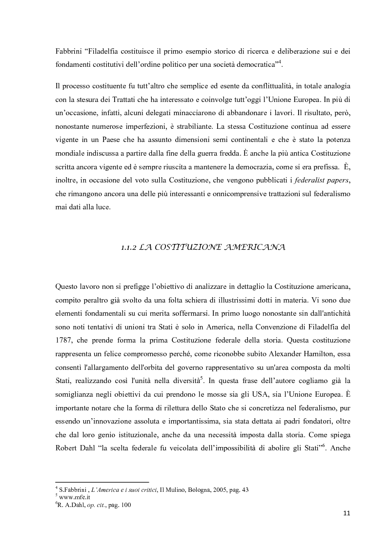 Anteprima della tesi: Il Federalismo Americano e l’esperienza dell’integrazione Europea. Due esperimenti a confronto, Pagina 4