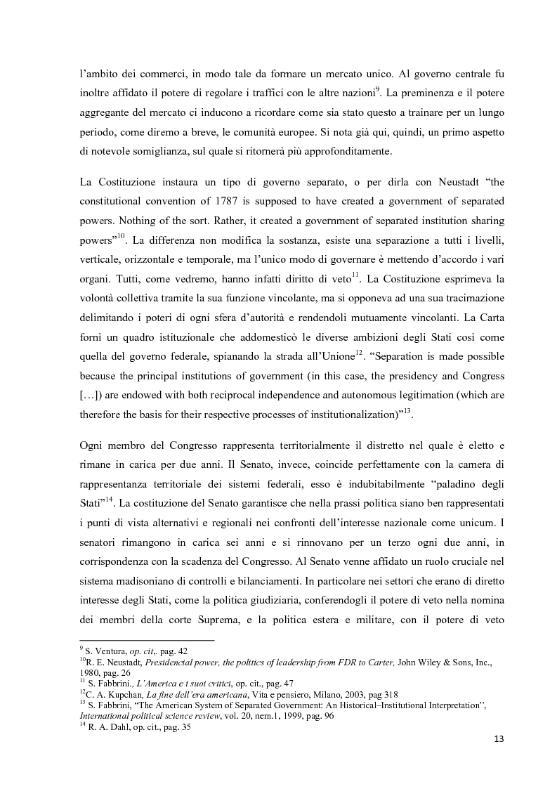 Anteprima della tesi: Il Federalismo Americano e l’esperienza dell’integrazione Europea. Due esperimenti a confronto, Pagina 6