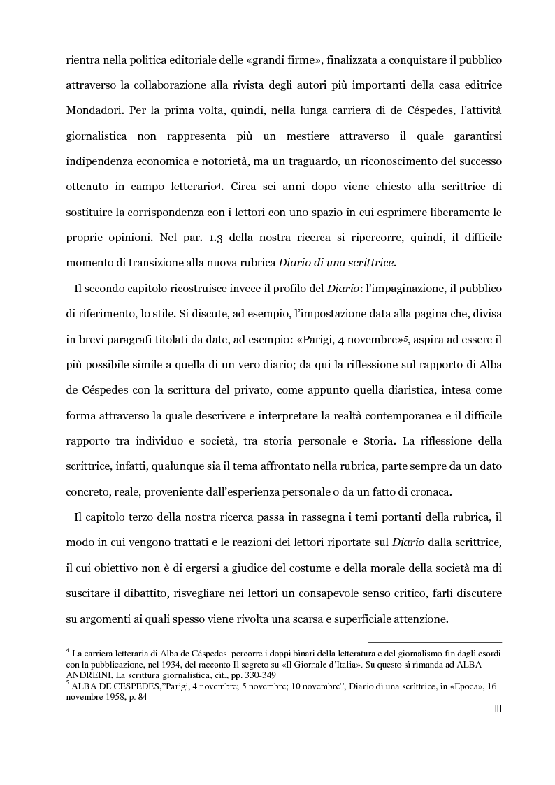 Anteprima della tesi: La collaborazione di Alba de Céspedes a ''Epoca'': Il ''Diario di una scrittrice'' (1958-1960), Pagina 4