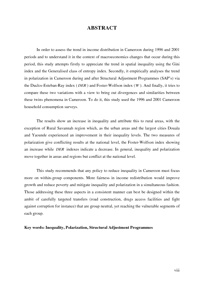 Anteprima della tesi: Inégalité et polarisation au Cameroun pendant et après les programmes d'ajustement structurel, Pagina 3