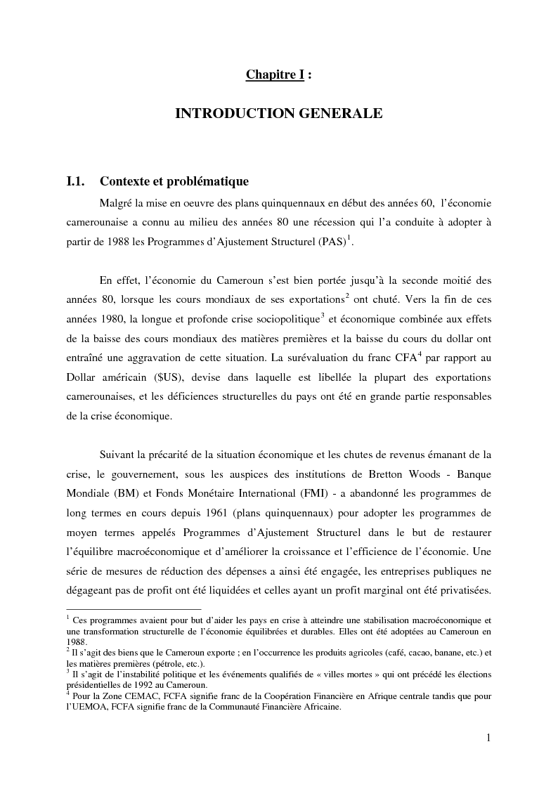 Anteprima della tesi: Inégalité et polarisation au Cameroun pendant et après les programmes d'ajustement structurel, Pagina 4