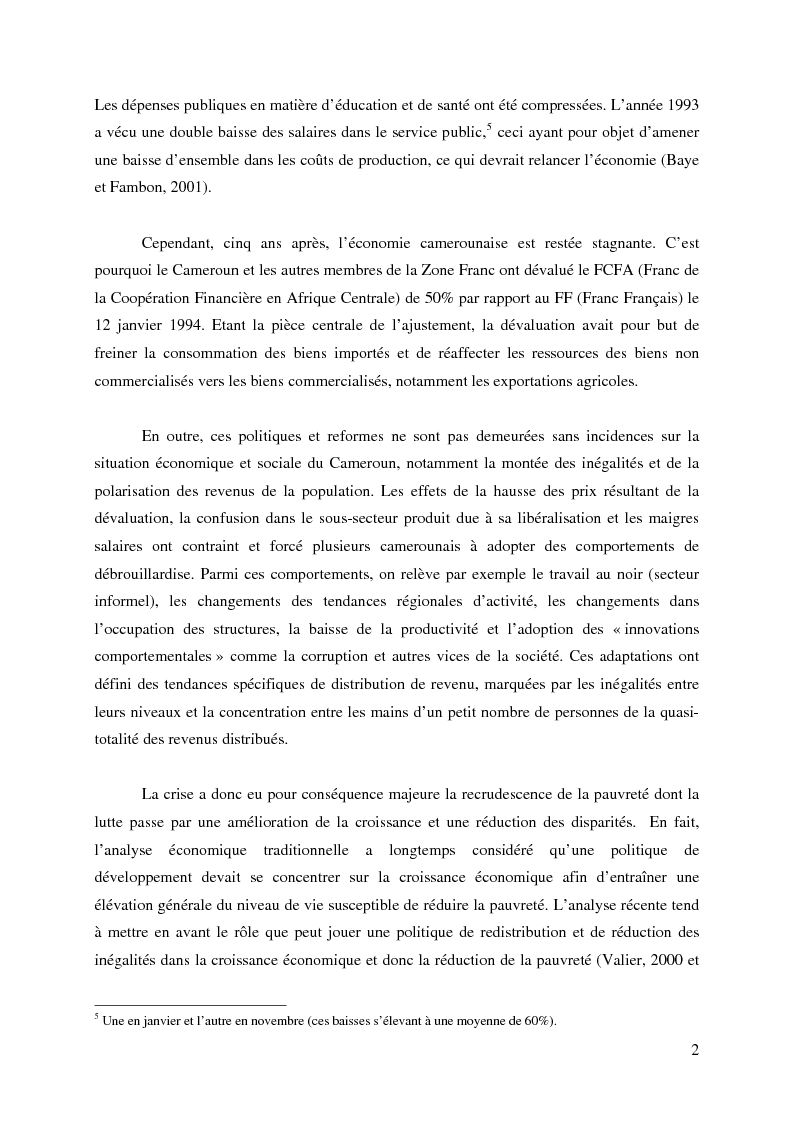 Anteprima della tesi: Inégalité et polarisation au Cameroun pendant et après les programmes d'ajustement structurel, Pagina 5