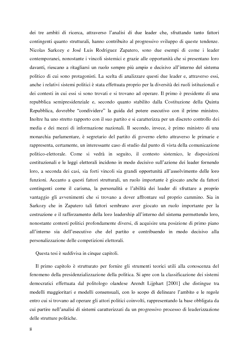 Anteprima della tesi: La presidenzializzazione della politica in Europa: le leadership di Nicolas Sarkozy e José Luis Rodriguez Zapatero, Pagina 3