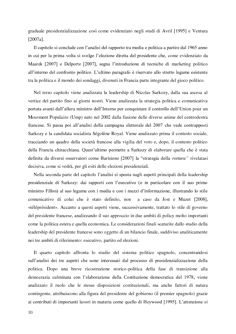 Anteprima della tesi: La presidenzializzazione della politica in Europa: le leadership di Nicolas Sarkozy e José Luis Rodriguez Zapatero, Pagina 5