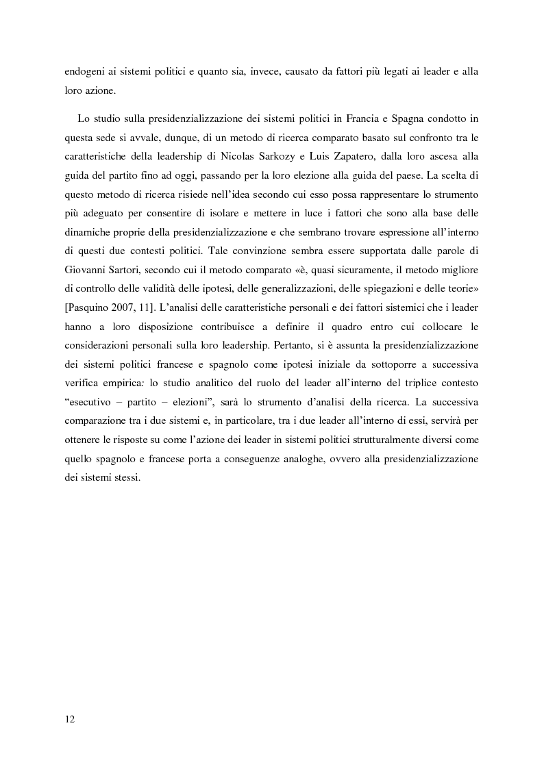 Anteprima della tesi: La presidenzializzazione della politica in Europa: le leadership di Nicolas Sarkozy e José Luis Rodriguez Zapatero, Pagina 7
