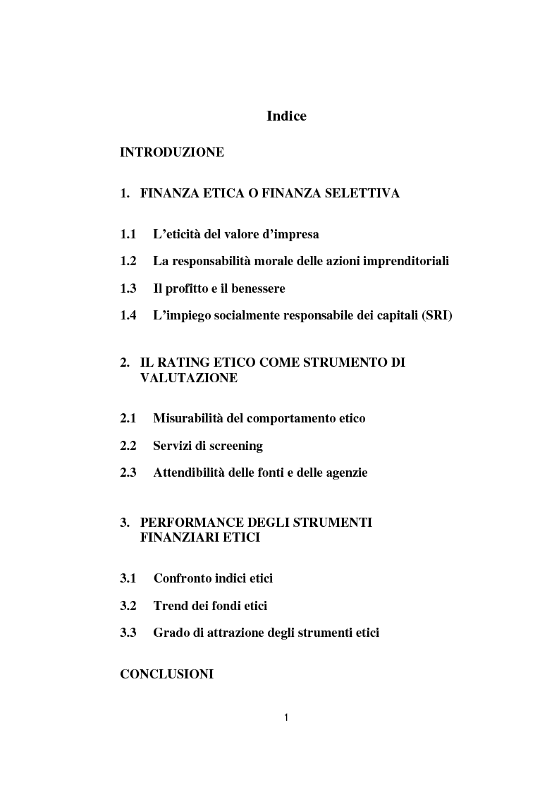 Indice della tesi: Il Rating Etico, Pagina 1