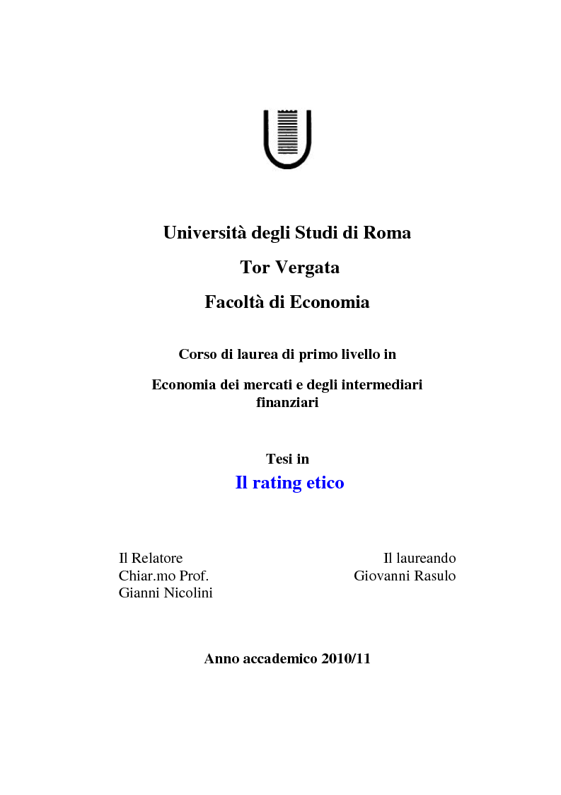 Anteprima della tesi: Il Rating Etico, Pagina 1