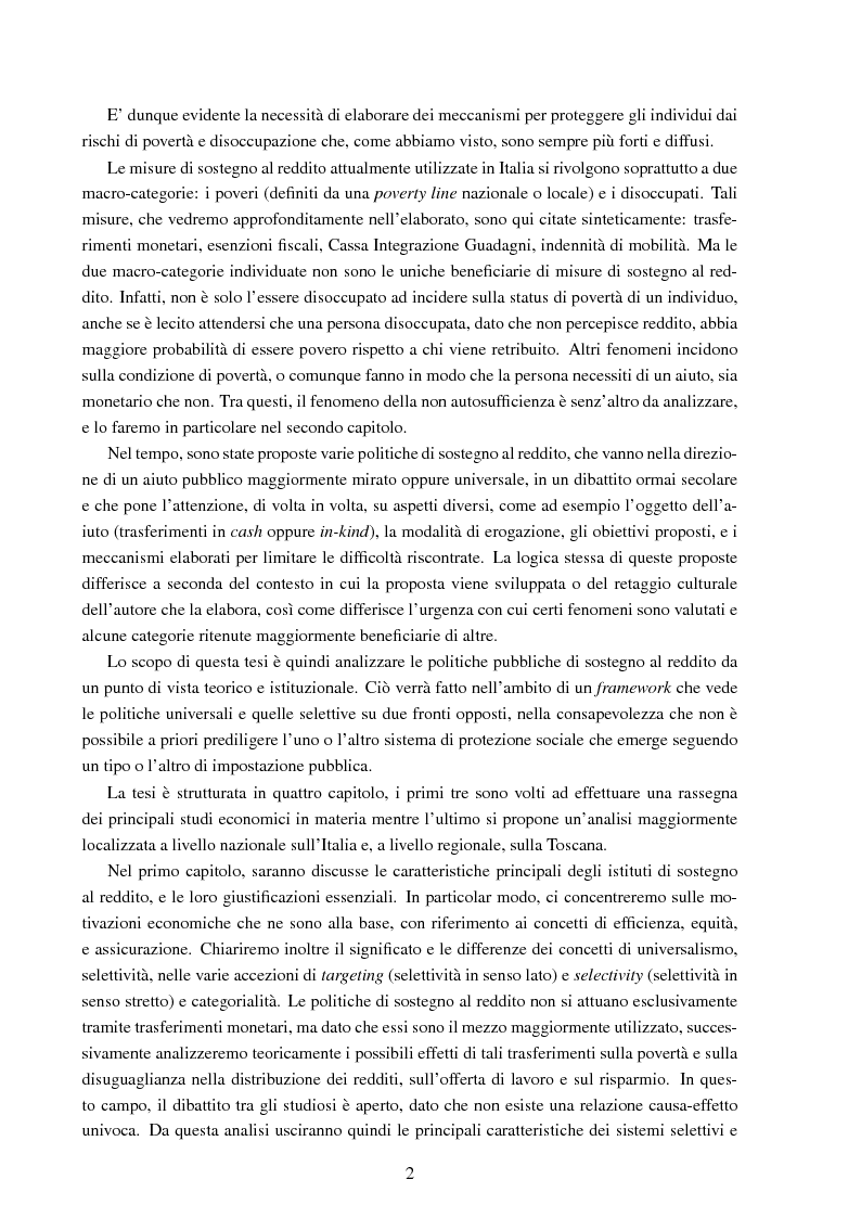 Anteprima della tesi: Misure di sostegno al reddito: analisi teoriche e un'applicazione al caso della Toscana, Pagina 3