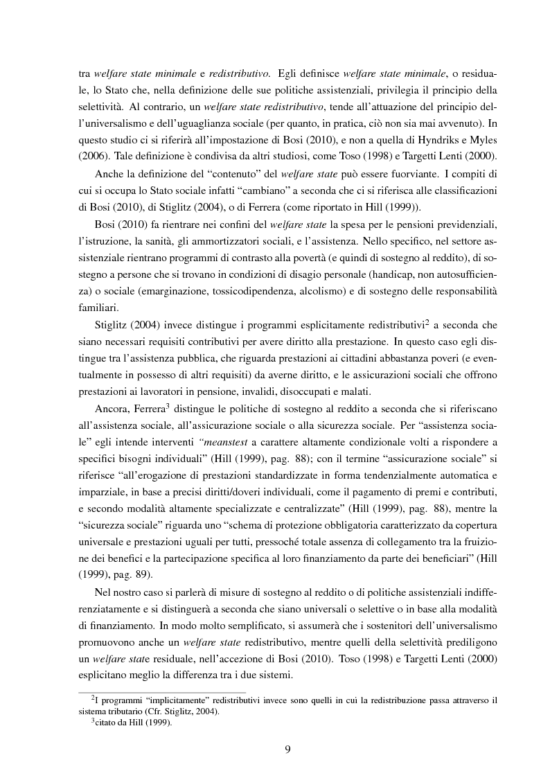 Anteprima della tesi: Misure di sostegno al reddito: analisi teoriche e un'applicazione al caso della Toscana, Pagina 9