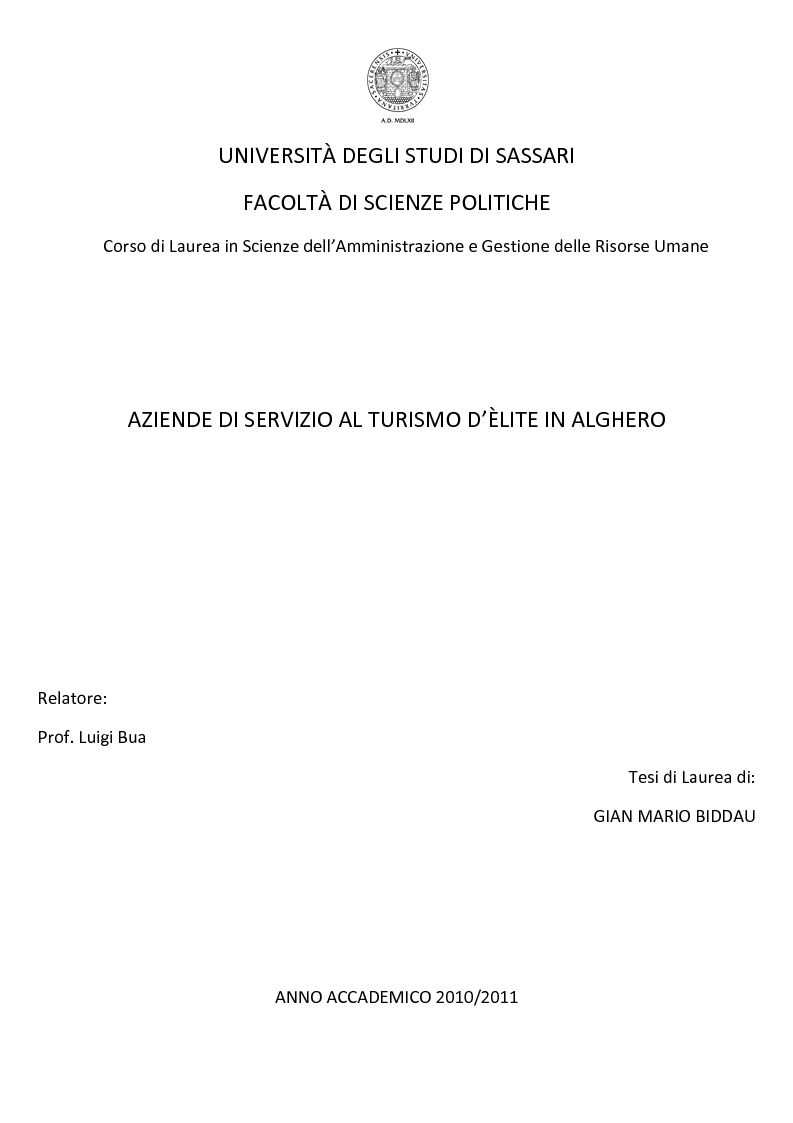 Anteprima della tesi: Aziende di servizio al turismo d'élite in Alghero, Pagina 1