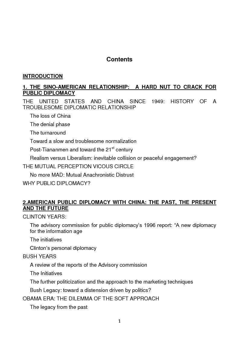 Indice della tesi: Minding the gap: the American Public Diplomacy in the engagement of China, Pagina 1