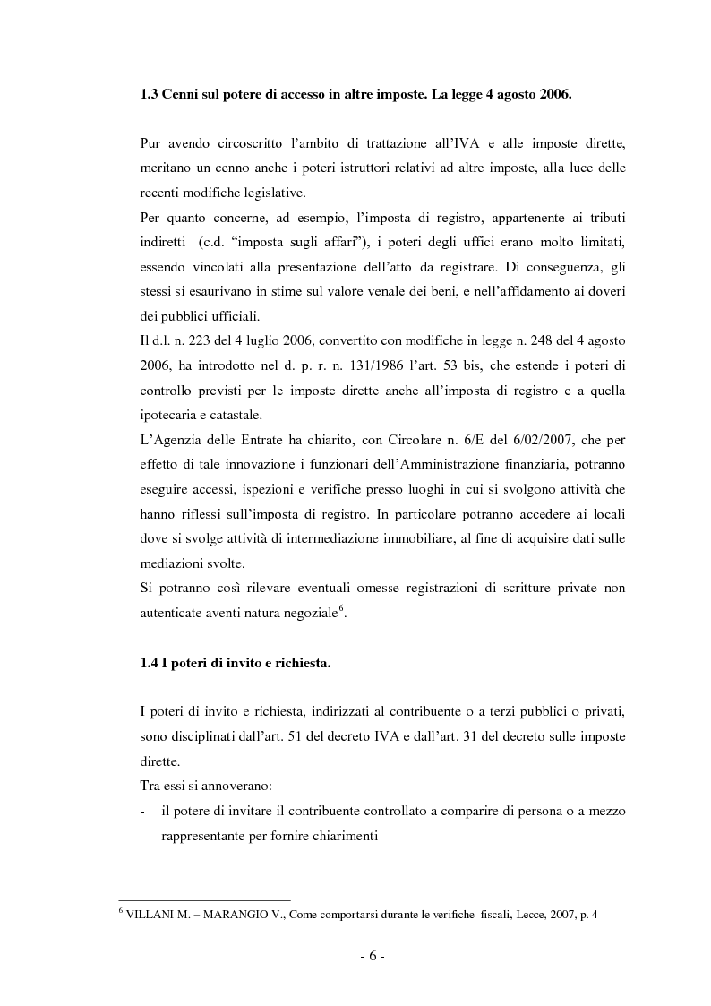 Anteprima della tesi: La disciplina degli accessi e delle verifiche fiscali e la tutela del contribuente, Pagina 8