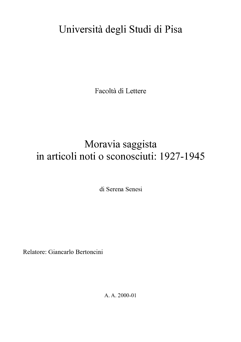Anteprima della tesi: Moravia saggista in articoli noti o sconosciuti: 1927-1945, Pagina 1