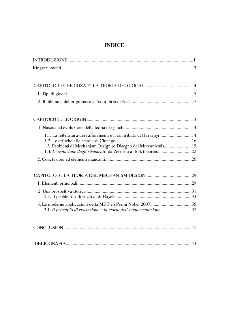 Indice della tesi: La teoria dei giochi in una prospettiva storica, Pagina 1
