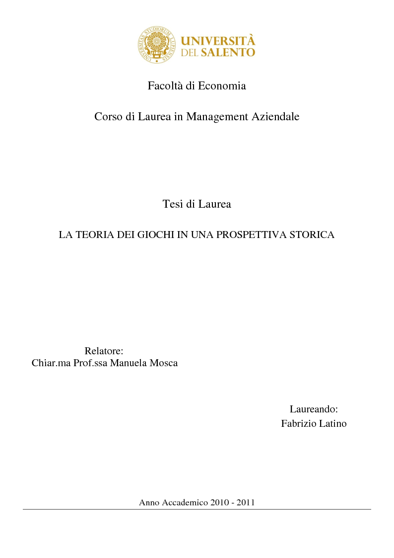 Anteprima della tesi: La teoria dei giochi in una prospettiva storica, Pagina 1