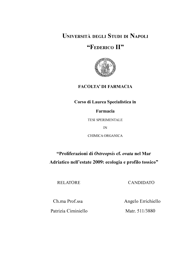 Anteprima della tesi: Proliferazioni di Ostreopsis cf. Ovata nel Mar Adriatico nell'estate del 2009: ecologia e profilo tossico, Pagina 1