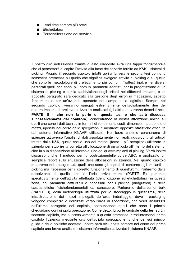 Anteprima della tesi: Studio e analisi dei sistemi di picking: il caso K&K logistics - PARTE A, Pagina 4