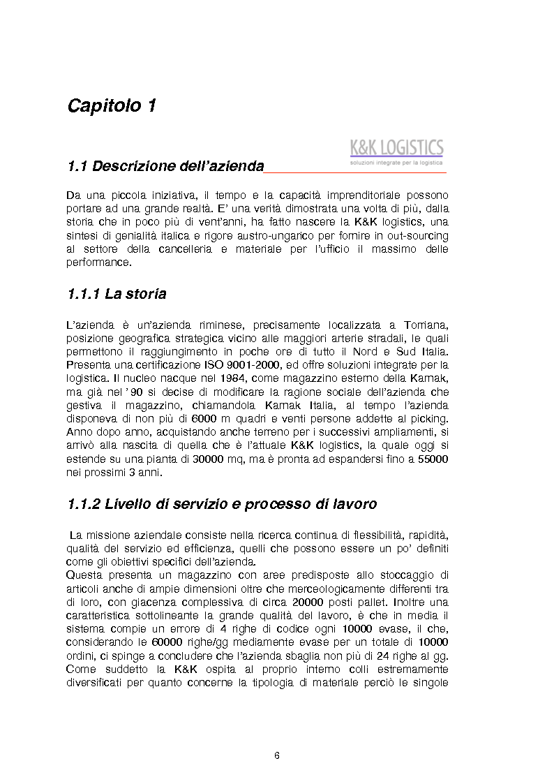 Anteprima della tesi: Studio e analisi dei sistemi di picking: il caso K&K logistics - PARTE A, Pagina 5