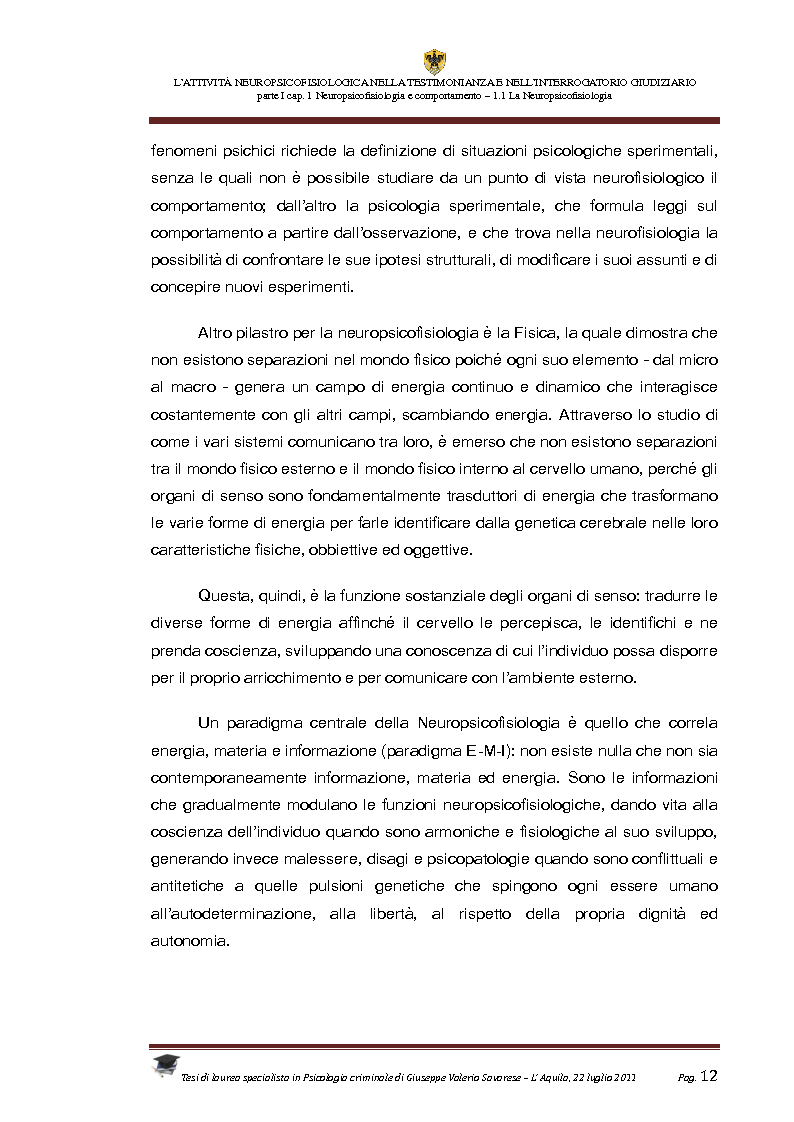 Anteprima della tesi: L'attività neuropsicofisiologica nella testimonianza e nell'interrogatorio giudiziario, Pagina 10
