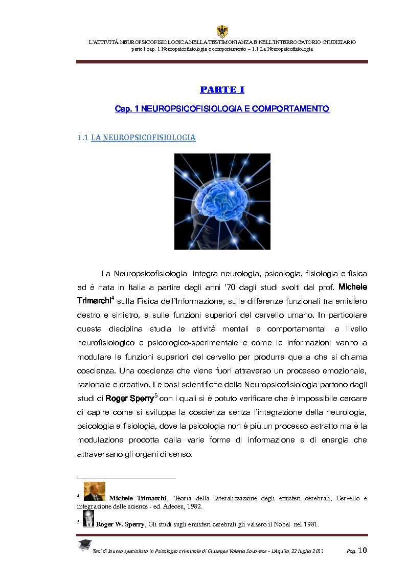 Anteprima della tesi: L'attività neuropsicofisiologica nella testimonianza e nell'interrogatorio giudiziario, Pagina 8