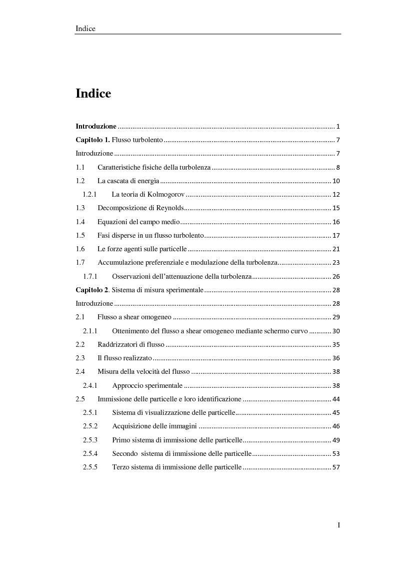Indice della tesi: Studio sperimentale di un flusso bifase e caratterizzazione della dispersione di particelle solide, Pagina 1
