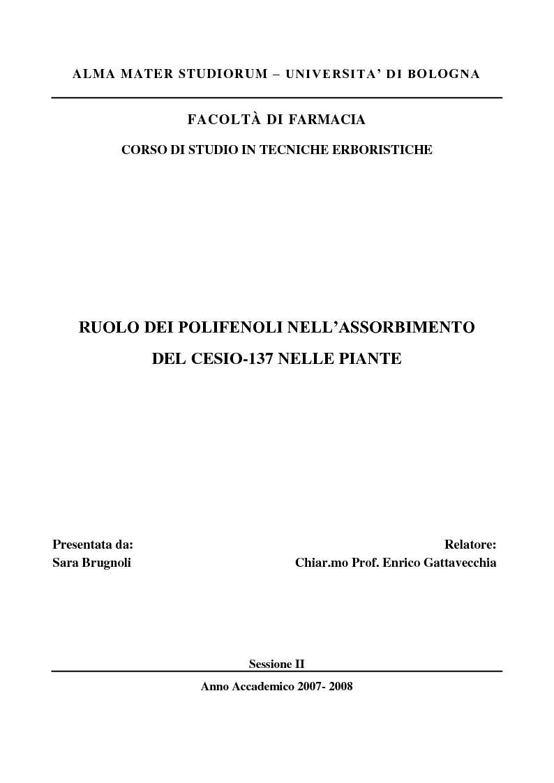 Anteprima della tesi: Ruolo dei polifenoli nell'assorbimento del Cesio-137 nelle piante, Pagina 1