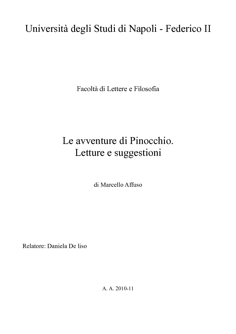 Anteprima della tesi: Le avventure di Pinocchio. Letture e suggestioni, Pagina 1