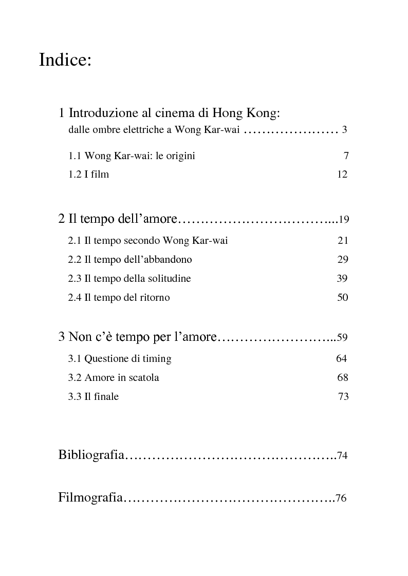 Indice della tesi: Il tempo dell'amore nei film di Wong Kar-wai, Pagina 1