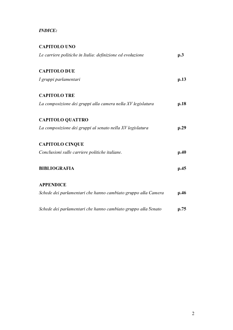 Indice della tesi: I ''cambi di casacca'' nella XV legislatura, Pagina 1